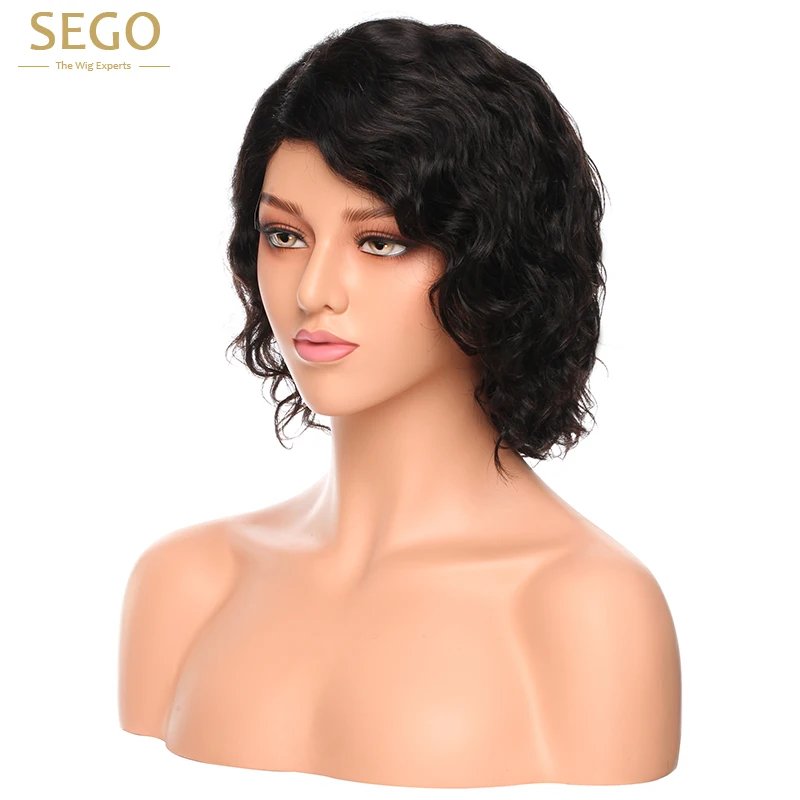 SEGO Fashion Wave Curly L Part Lace Wigs For Women Glueless Lace Human Hair Wigs Black Short 100% Brazilian Virgin Remy Hair