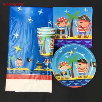 

61pcs Pirate theme 20pcs cups+20pcs plates+20pcs napkins+1pcs tablecover for kids birthday party supplies