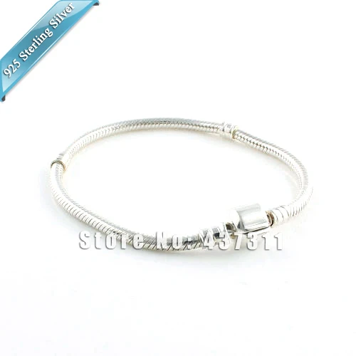 Fit Pandora DIY Murano Glass Charm Beads Bracelets S925 Sterling Silver Snake Chain With Clasp