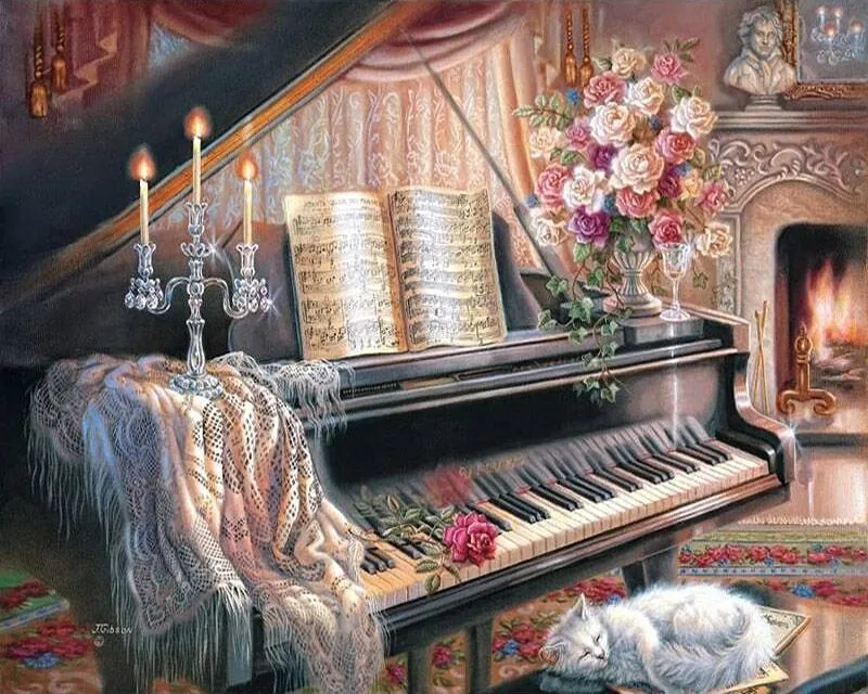 RUOPOTY рамка Европа пианино DIY живопись по номерам настенная Художественная Картина ручная роспись маслом на холсте для комнаты настенное произведение искусства
