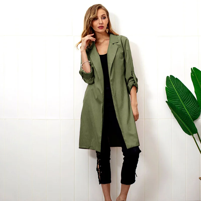 

Korean Fashion Spring Trench Coat for Women Office Classic Open Front Belted Long Windbreaker Outwear 2019 Spring Women Clothes