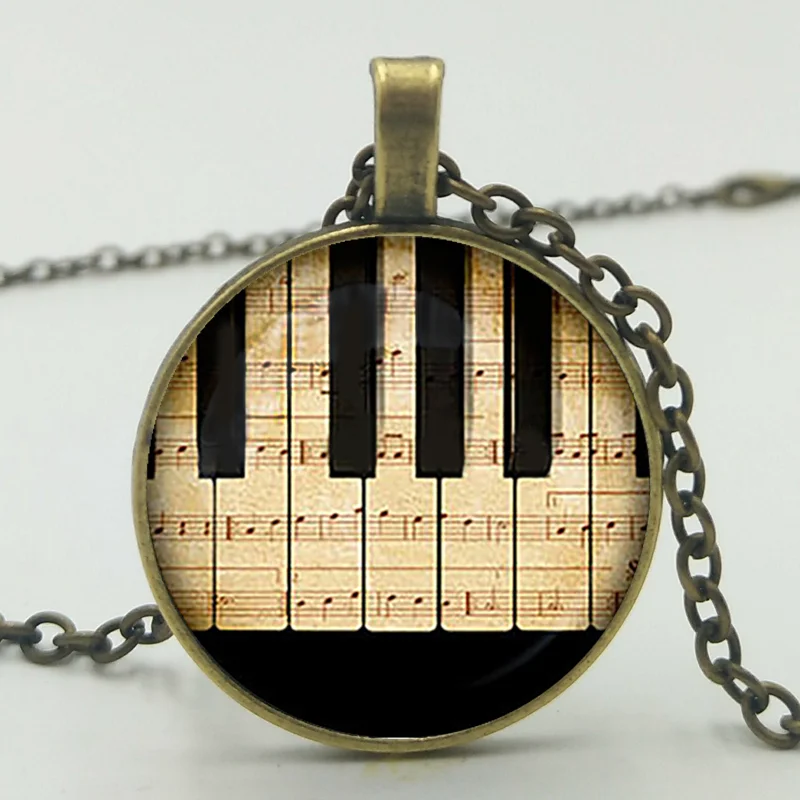 3 цвета Мода пианино ноты гитара Музыка DIY время стекло драгоценный камень кулон ожерелье ювелирные ожерелья ручной работы аксессуары