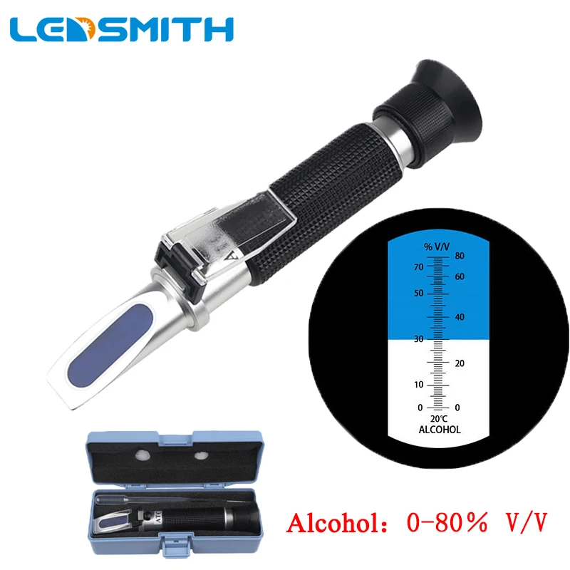 

LEDSMITH Refractometer Alcohol Content Meter 0~80%V/V Alcoholometer Handheld Portable Tool Alcohol Measuring Instrument