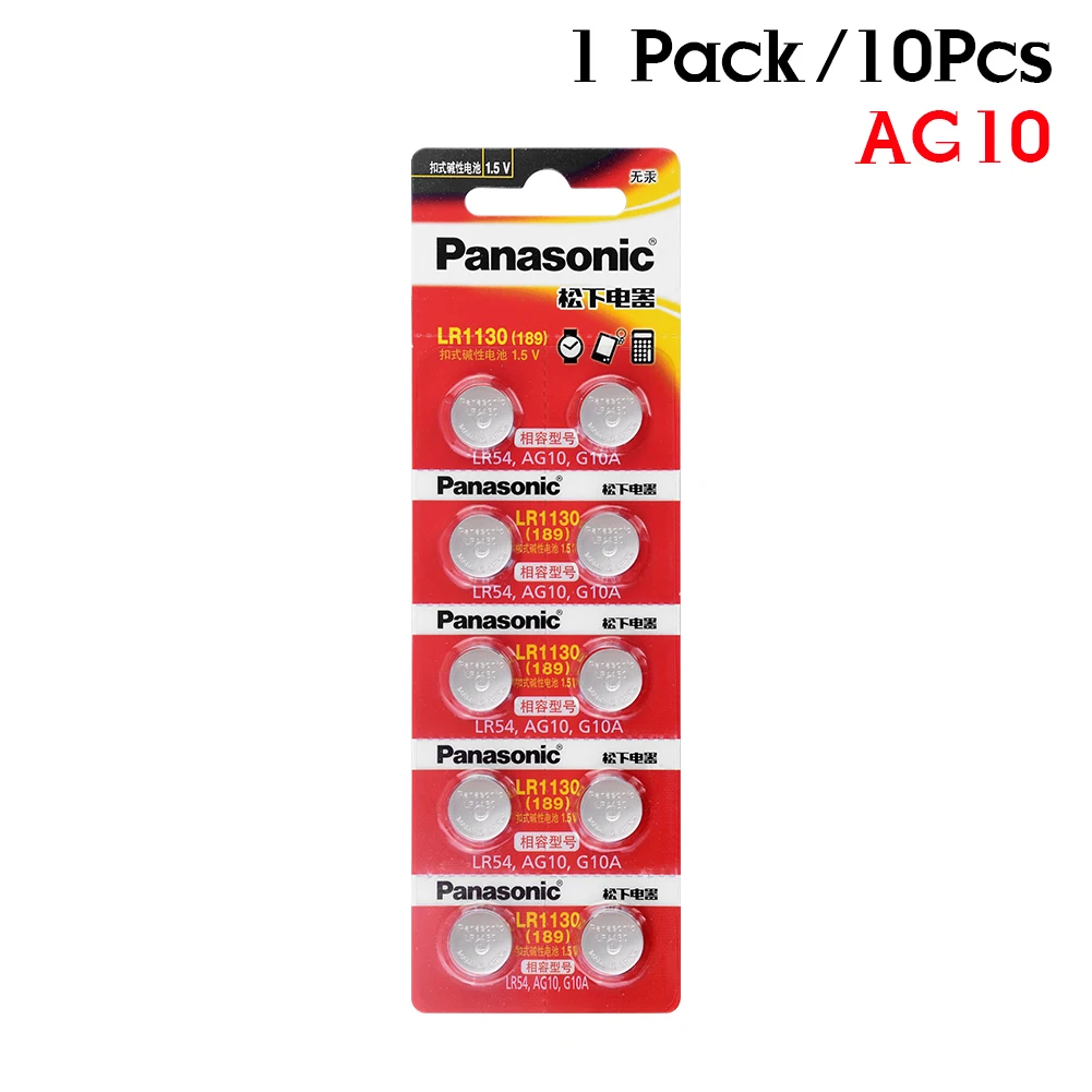 10pcs/lot Panasonic Alkaline Button Battery AG10 389 LR54 SR54 Battery Cell 1.5V AG10 LR1130 SR1130W 189 LR1130 Button Batteries