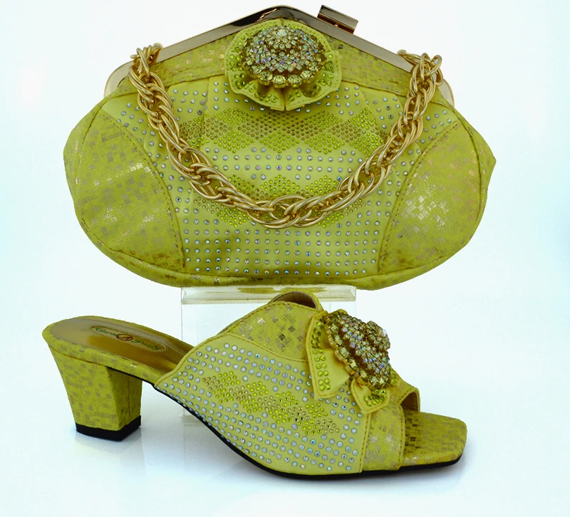 MM1011 Yellow Color font b Woman b font Shoes And Matching Bag Set With High Quality