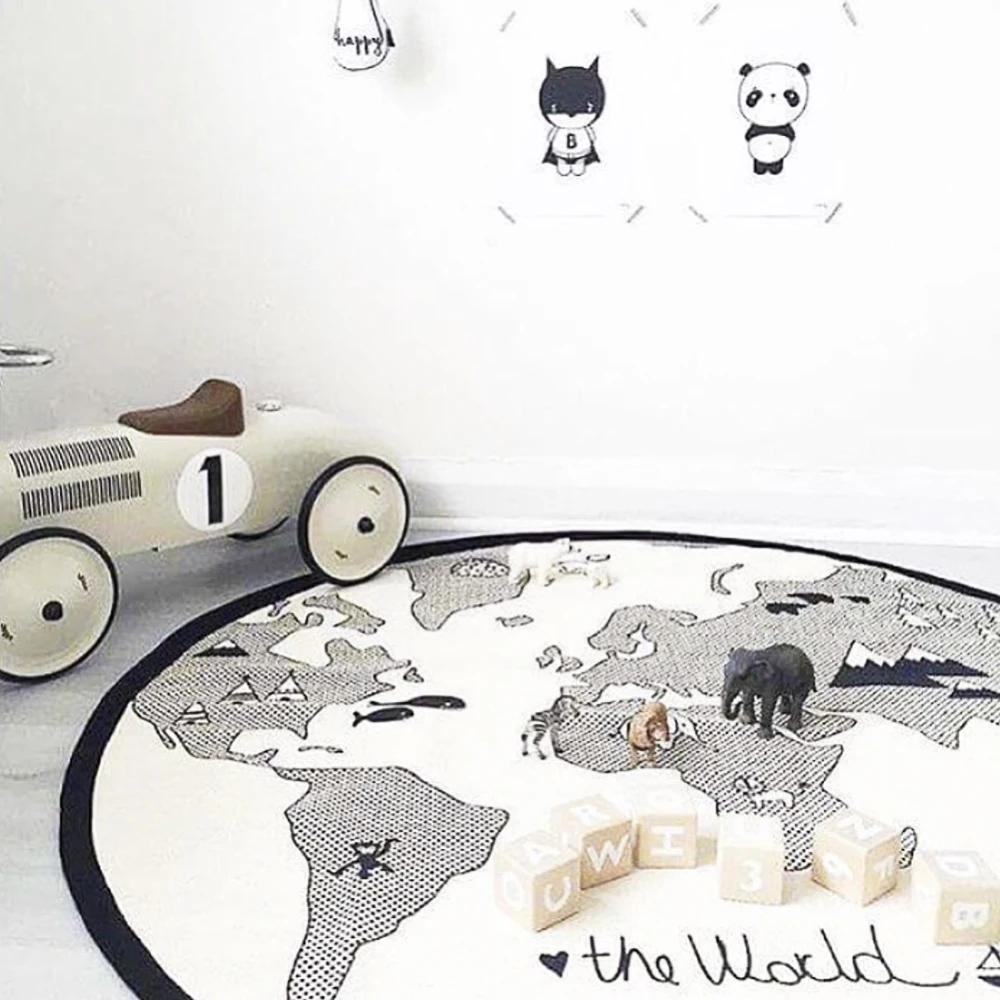 Cena Pokój dziecięcy okrągły mapa świata pojemnik na zabawki przenośna mata do zabawy na zabawki dla dzieci gra podłoga organizator mata typu koc 135*135cm