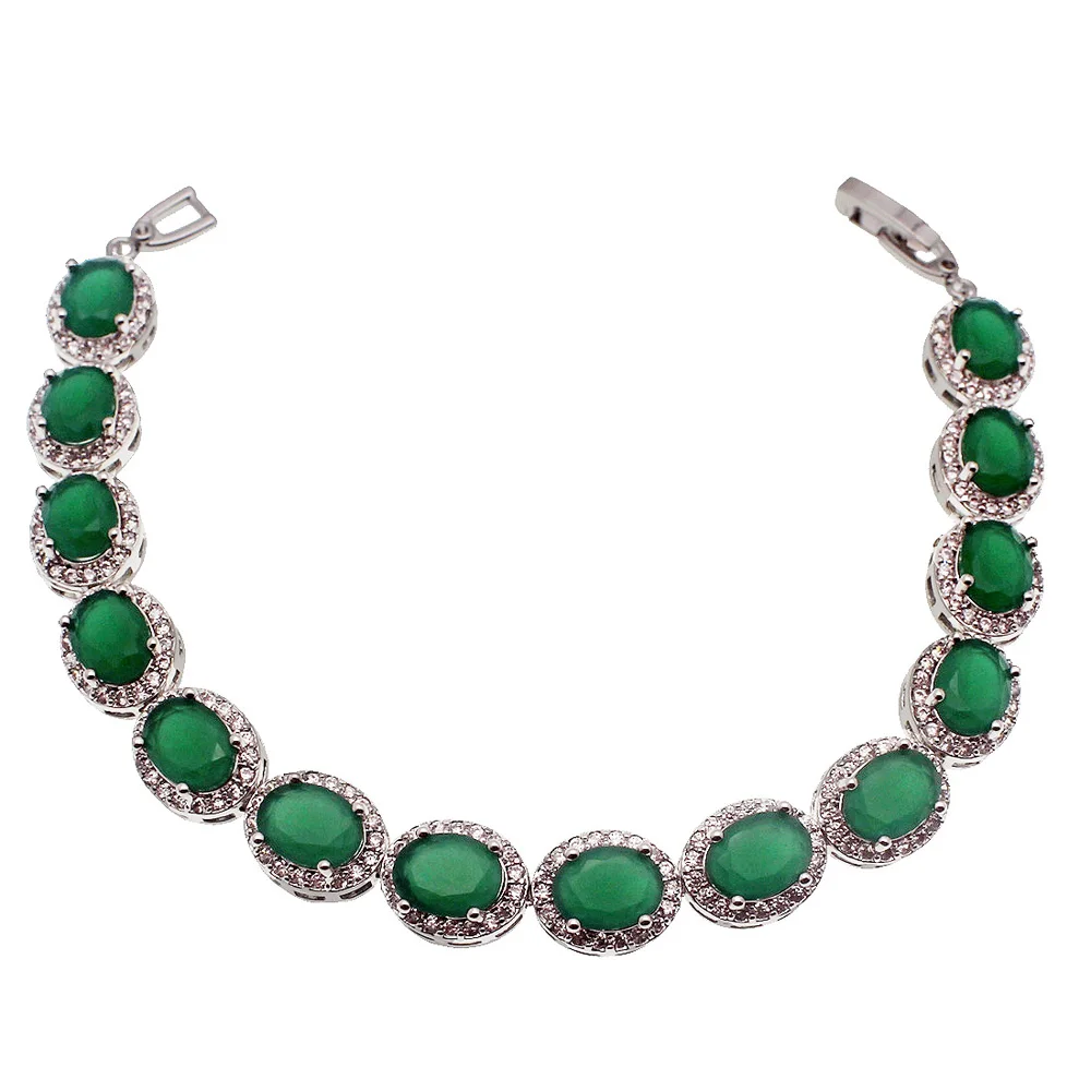 

Hermosa Jewelry Charm Green Emeralds Bracelet 925 Sterling Silver 7 inch
