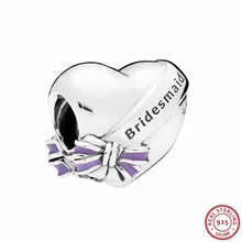 Прозрачная фиолетовая ночная рубашка Эмаль Лук лучшие подружки невесты бусины с гравировкой для Для женщин ювелирные изделия DIY, соответственные Европейской Пандоре обаятельные Серебро 925 FL754