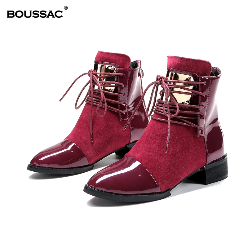 women's lace up moto boots