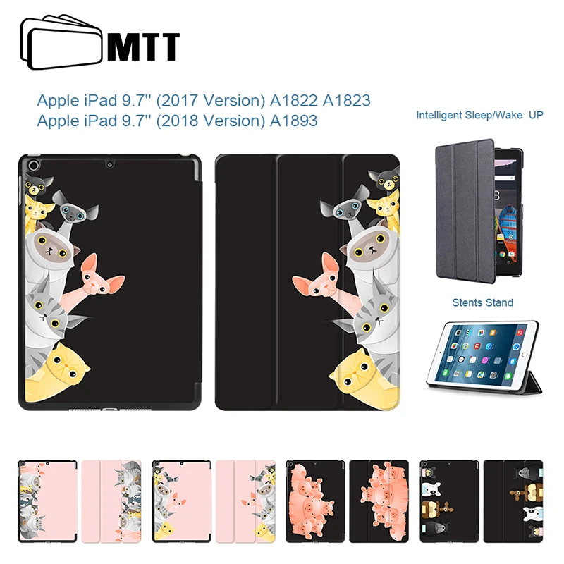 

Cute Cats Cows For New iPad 9.7 inch 2017 2018 A1893 A1954 Sleep Wake up Leather Smart Cover Case for Apple iPad 9.7 A1822 A1823