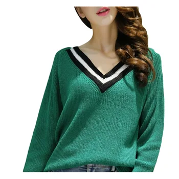 

2019 Spring V-Neck Sweater for Women Green Jumper Korean Lady's Sweaters Pull Femme Loose Women Sweater Female Pullover Jumpers