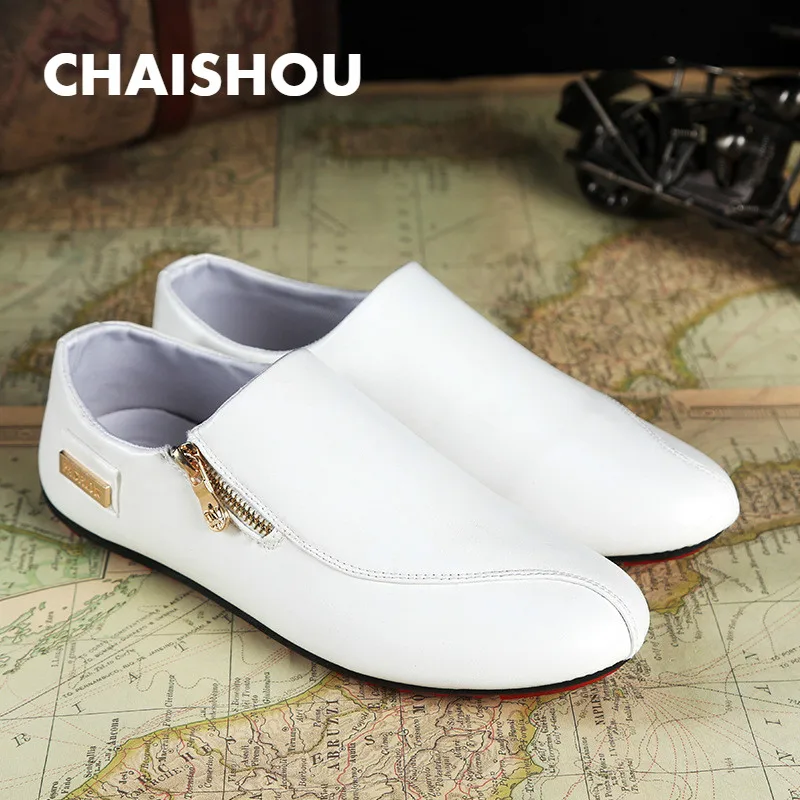 

CHAISHOU Spring Men's Shoes Casual Moccasins Men Loafers Shoes Breathable Homme Flat PU Leather slip-on Shoes Male CS-97
