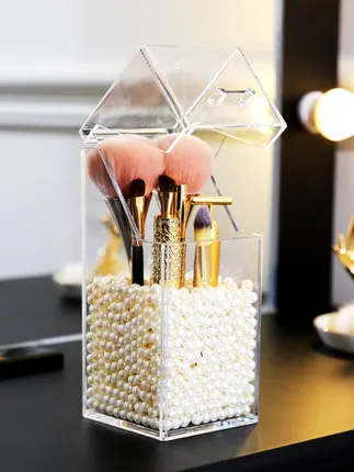 

Hexagon Transparent Dustproof Makeup Brush Storage Tube Desktop Shelf Cosmetic Storage Box Acrylic Pearl Bucket Jewelry Box