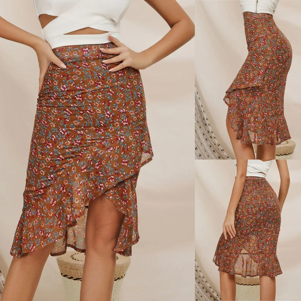 Spodnice Damskie юбка женская шифоновая юбка плюс размер 2019 Высокая талия юбка летняя повседневная Пляжная Цветочная юбка оптовая продажа Z4