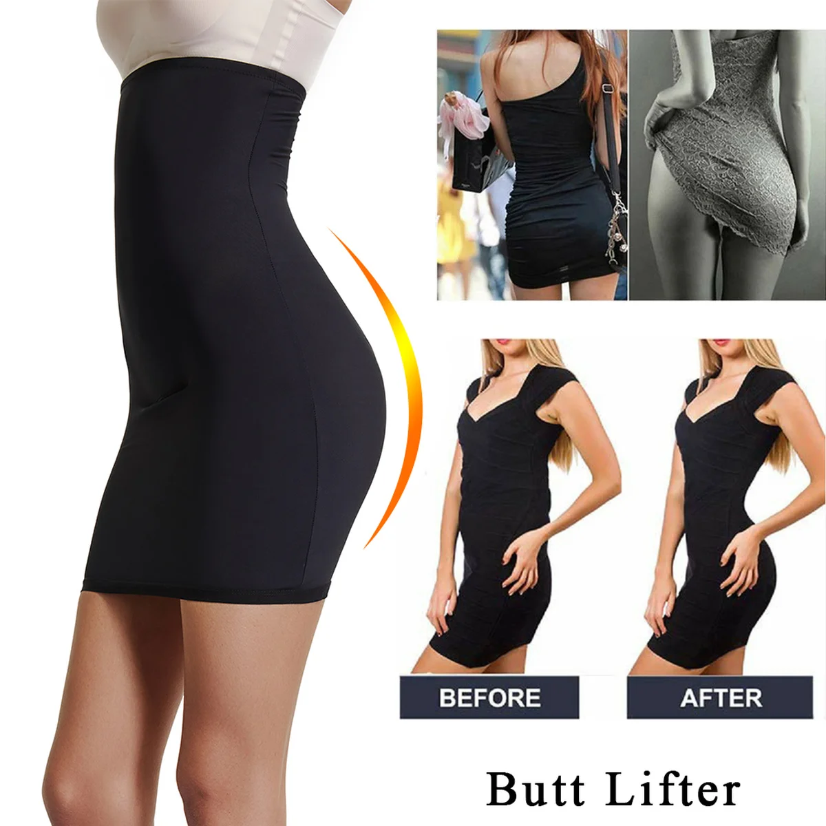 

High Waist Stomach Slimming Shapewear Women Half Slip Control Shaper Butt Lift Up Tummy Control Underwear Black And Nude S-XXXL