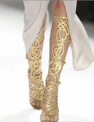 

Sexy Women Roman Style Gladiator Sandals Ladies Over-the-Knee Boots Cut Out Hollow Out High Heel Boots Woman Open Toe Long Boot