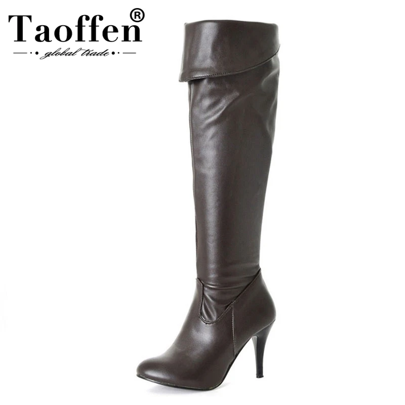 

TAOFFEN Women Over Knee Boots Size 34-50 Lace Up Embroidery Women'S Shoes Round Toe Thick High Heel Female Concise Footwear
