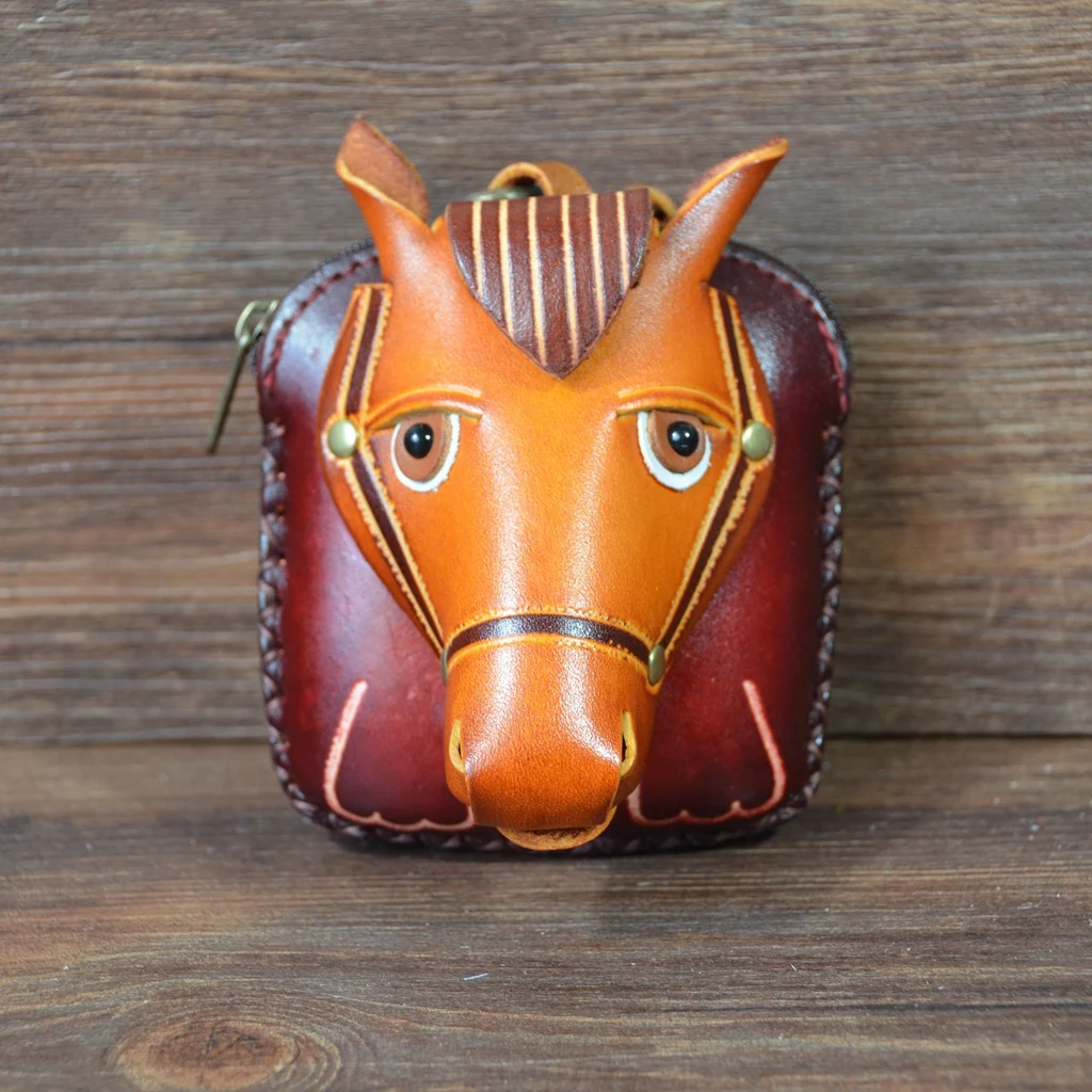 

handmade coin purse genuine leather wallet mini coin bag Zodiac horse gift bag animal mini coin purse