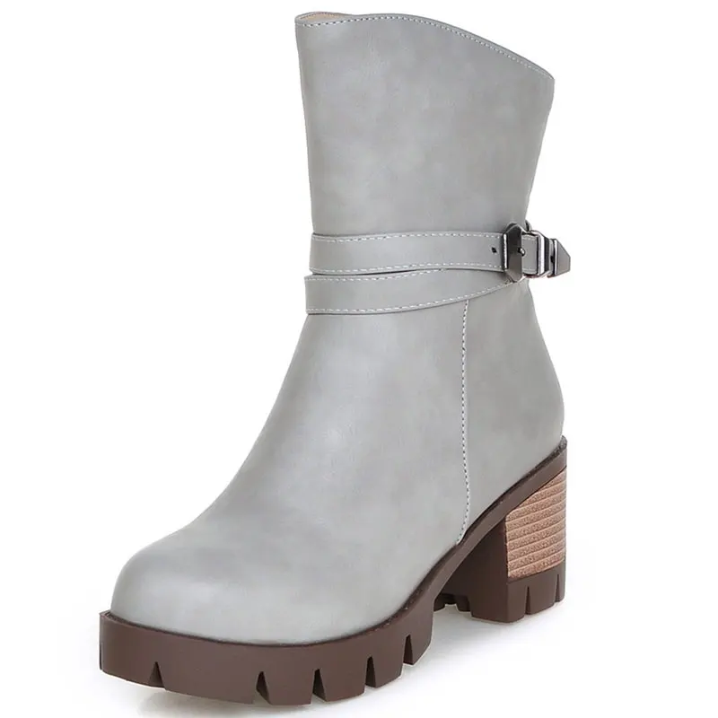 

England winter Martin boots restoring ancient ways metal buckle Square heel Side zipper Women Ankle Boots size 34-43 T1968