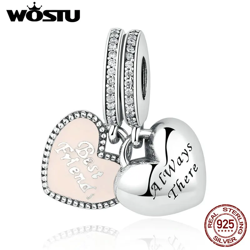 

100% 925 Sterling Silver Best Friends Always There Dangle Charms Fit Original WOST Bracelet Pendant Authentic Jewelry ZBBS376