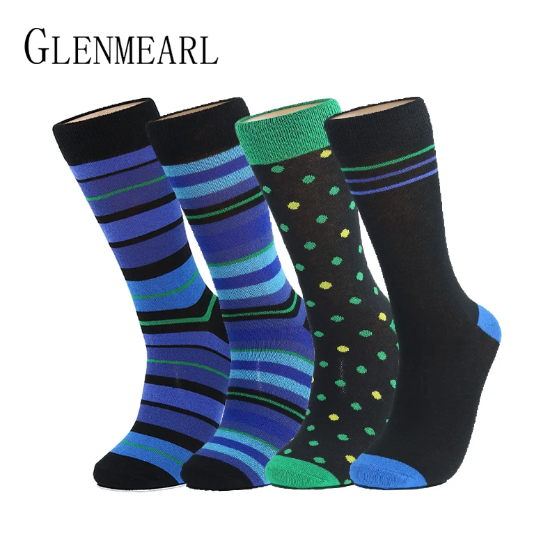 

4 Pairs/Lot Cotton Men Socks Quality Brand Spring Fall Plus Size Compression Coolmax Striped Point Business Dress Male Socks 58