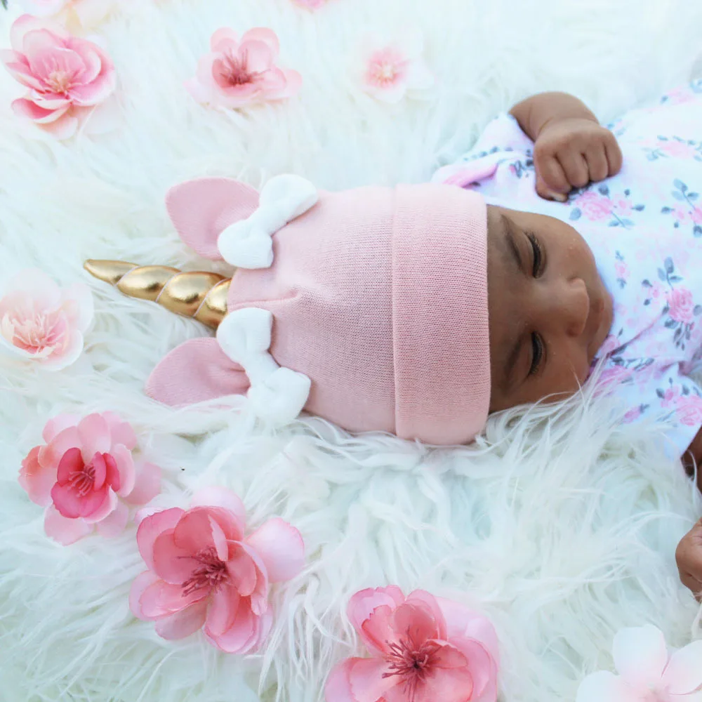 6-36 месяцев для больницы, новорожденных хлопковые шапочки для детей шапочка с бантом Единорог Мягкий хлопок младенческой шапки малышей Bebe шляпы для фотографии
