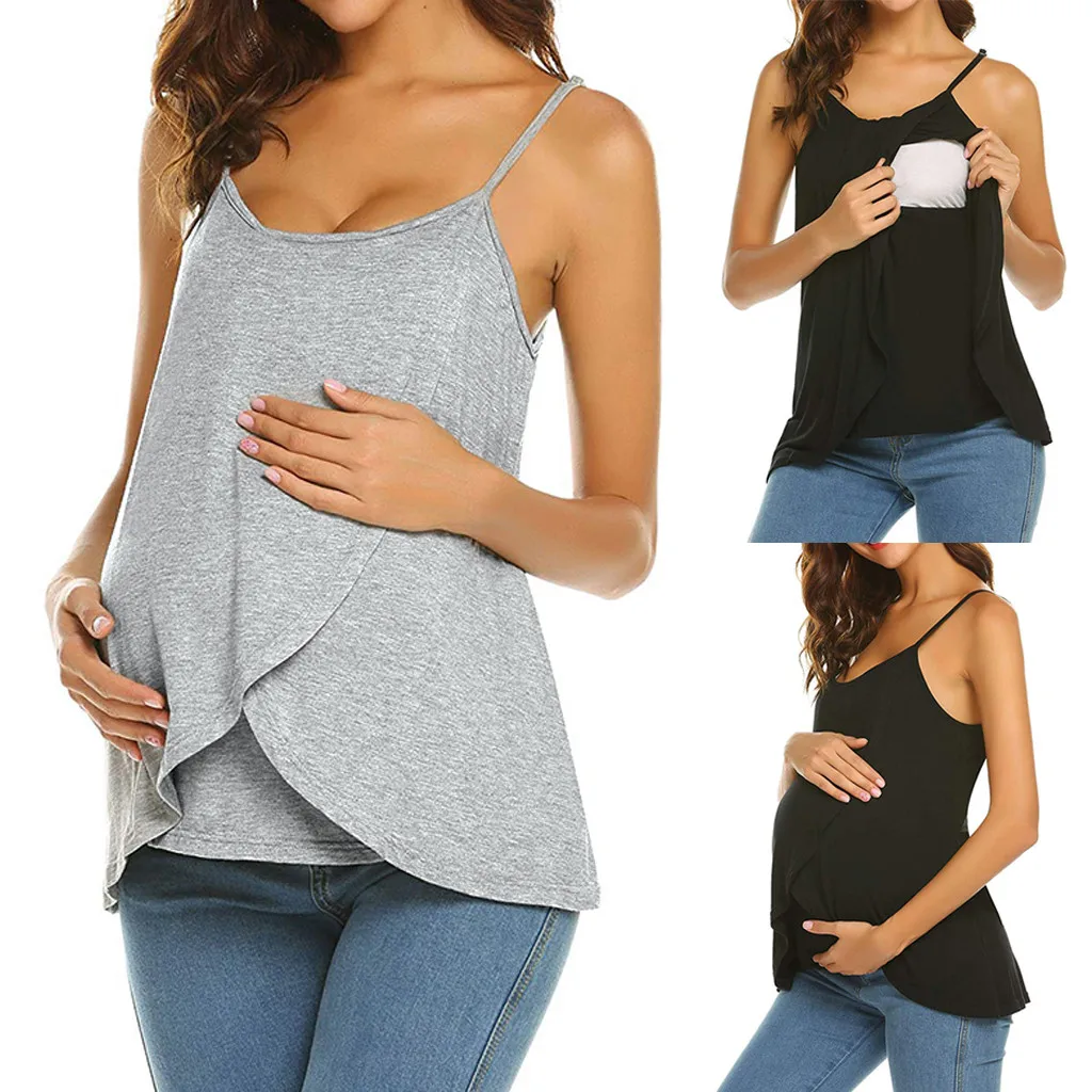 

Women Pregnant Strappy Vest Nursing Tops Maternity Breastfeeding T-Shirt Blouse