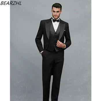 

bespoke mens suit long tail groom wear 3 piece suits formal suits tuxedo dress men