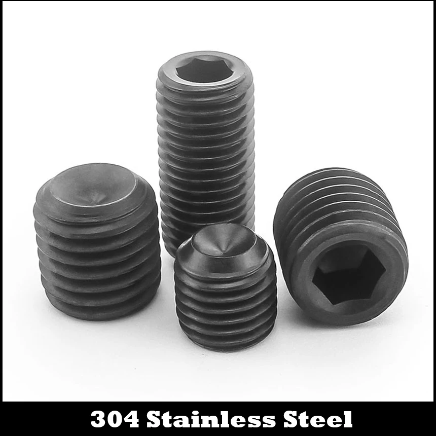 

M3 M3*3 M3x3 M3*4 M3x4 M3*5 M3x5 Black 304 Stainless Steel DIN916 Allen Head Inner Hex Hexagon Socket Grub Cup Point Set Screw