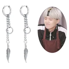 Стильные корейские популярные серьги-гвоздики в стиле хип-хоп kpop, модные серьги из нержавеющей стали с подвеской в виде листа, ювелирные изделия для мужчин и женщин