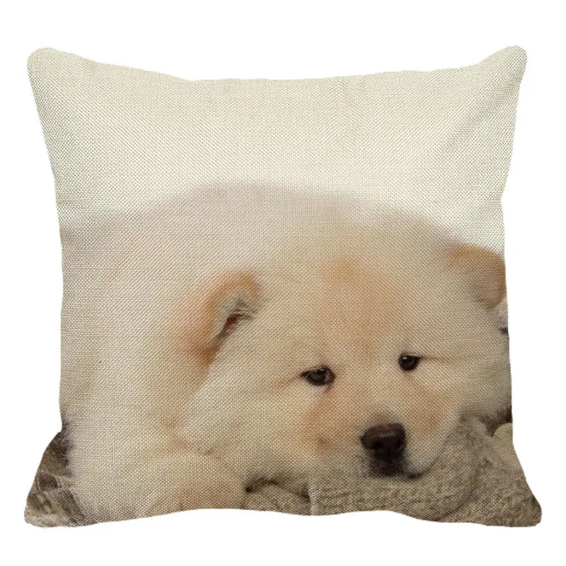 XUNYU Cute Pet Chow Chow Dog Cushion Cover Throw Pillow Case Linen Cushion Cover Child Sofa Bed Decorative Pillowcase C0090