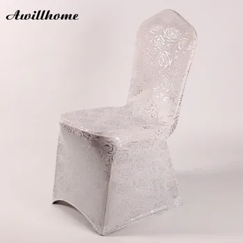 

shipping free 100pcs silver bronzing spandex chair coverwedding chair covers fancy rose chair cover