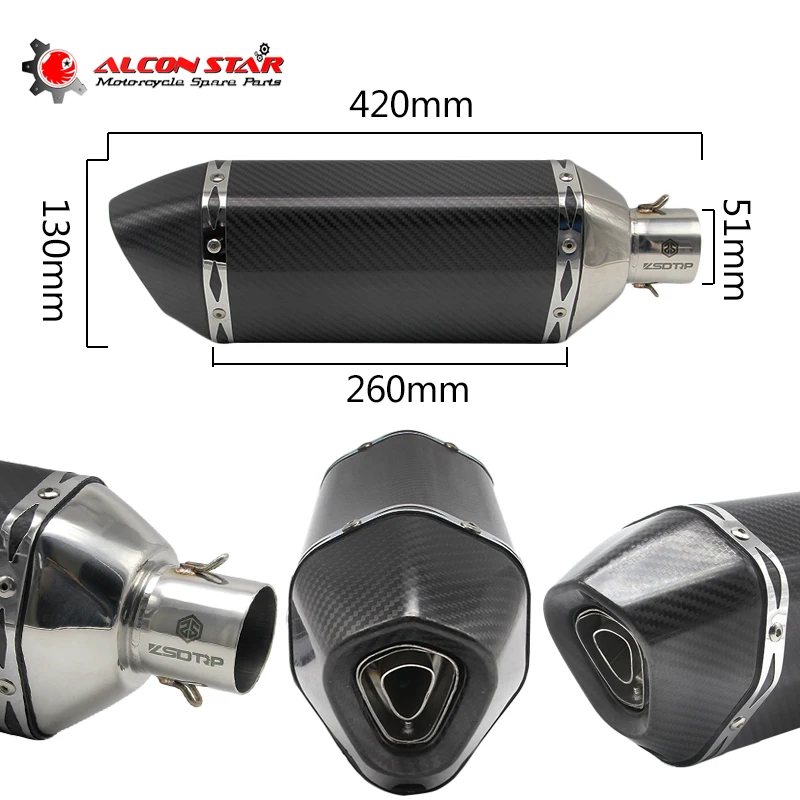 

Alconstar- 51mm Carbon Fiber Motorcycle Exhaust Motocross Muffler CB600 ER6R S1000R GSXR600 for HONDA CBR250 NC700 CBR600RR