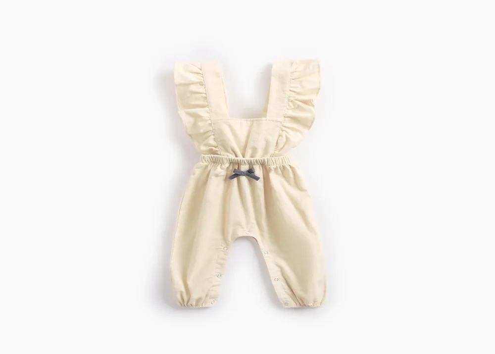 Babies Rompers Kids Autumn Winter Strap Infant Kids Clothing Colorful Long Jumpsuit with Bow Baby Newborn Girls Rompers Clothes - Цвет: Beige