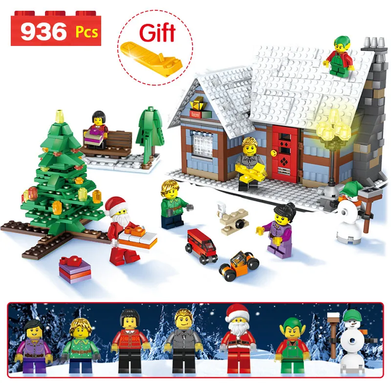 

2018 Christmas Tree Compatible LegoINGLY Christmas Snowman Winter Village Cottage Building Blocks Brick Toy Gift 936pcs