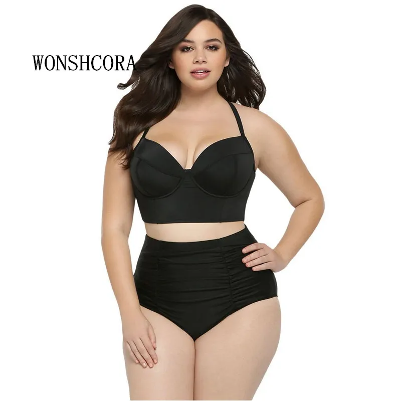

WONSHCORA Sexy Black Swimsuits of Large Sizes One Piece Swimsuit Fused for Girls Sunscreen Fold Women's Swimming Suit Bikini Set