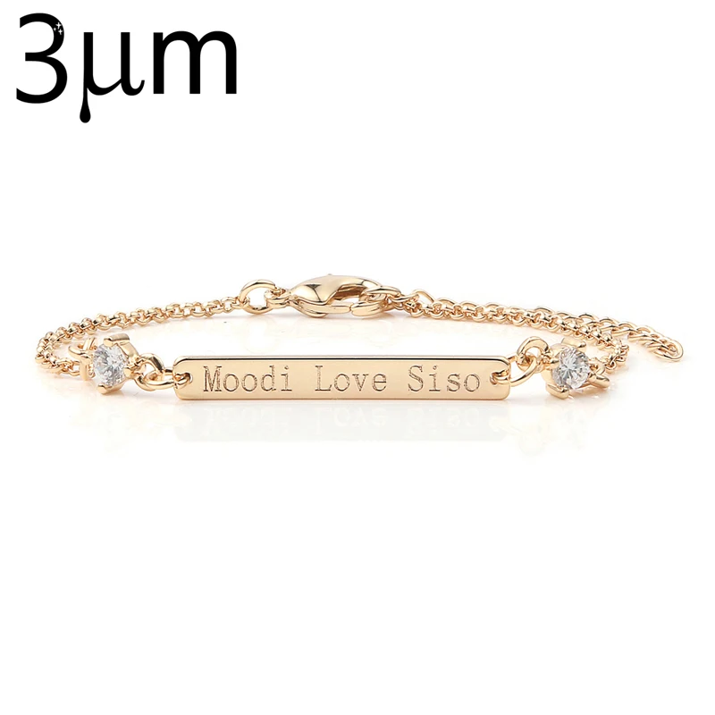 

3UMeter Crystal 30*4 mm Bar Bracelet Custom Engraved Name Personalized Initial Bracelet With Zirconia Bracelet For Women Gift