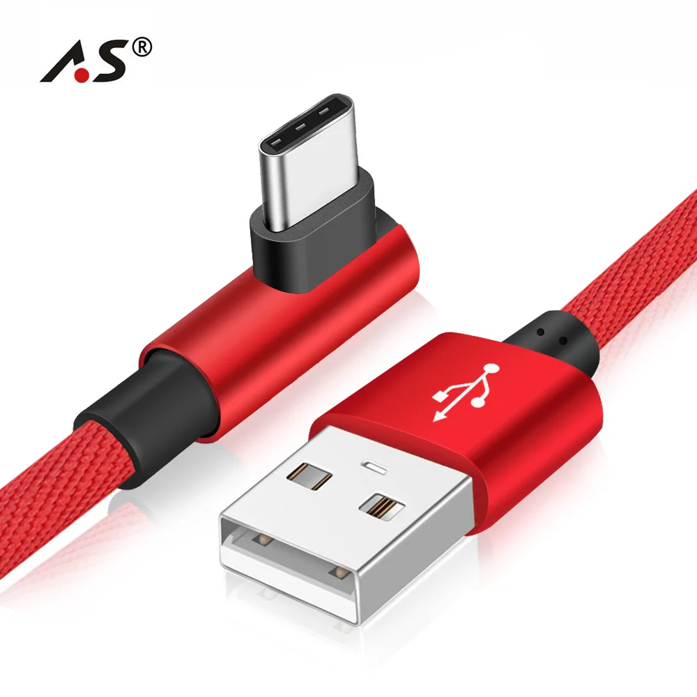 

A.S USB Type C 90 Degree USB C Cable for Samsung Galaxy S10 S9 Plus Xiaomi Mi 8 6 MAX 3 Huawei USB C Fast Charging Data Cable