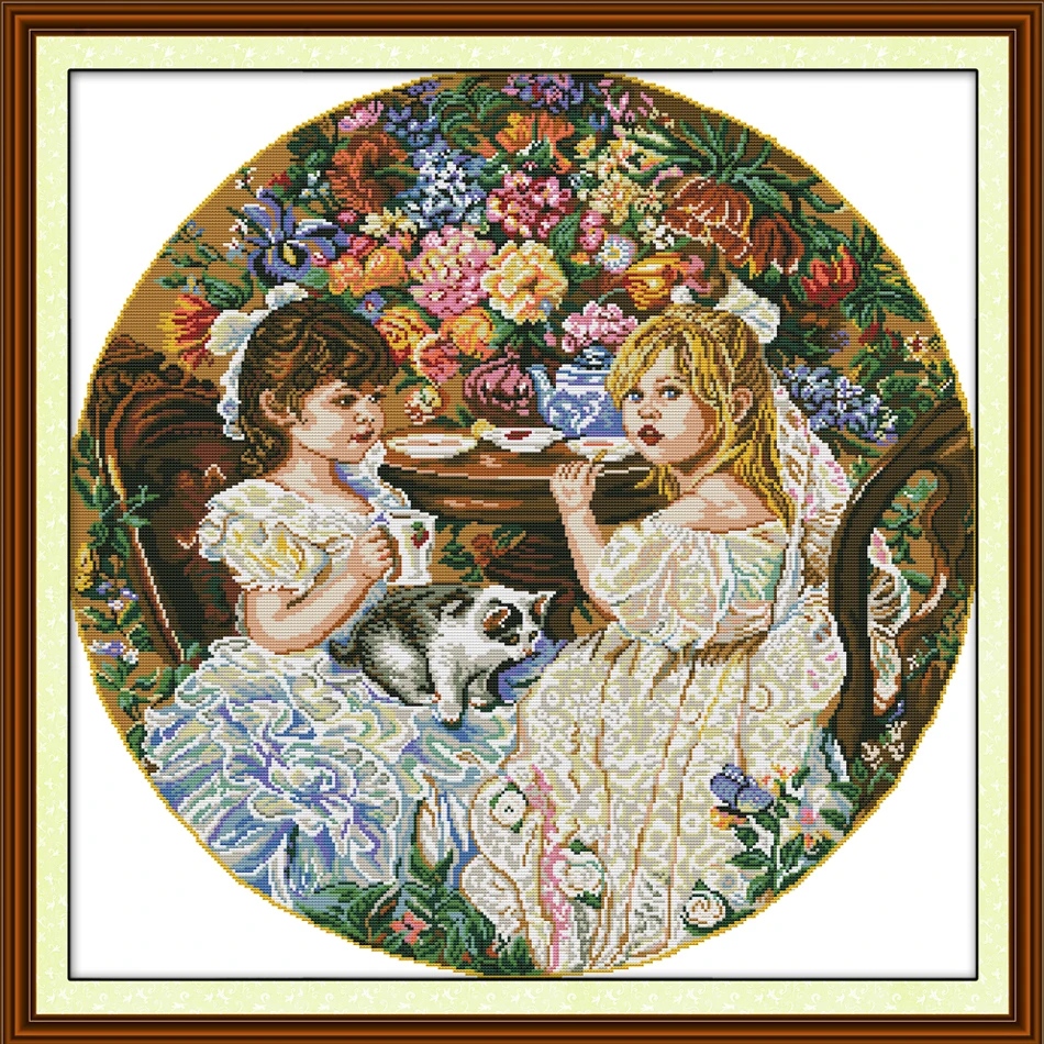 

Joy Sunday,Two little girls, Cross Stitch Embroidery Set, Printed Embroidery Set, Needlework, Portrait Cross Stitch embroidery