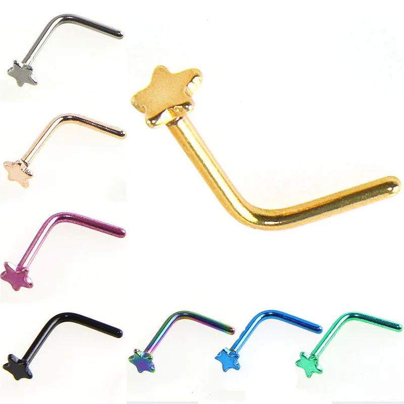 8Piece/lot L Shape Surgical Steel Heart Nose Screw Ring Stud Nose Bone