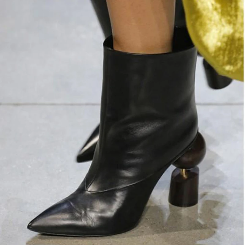 2018 Stiefel gold Heel Gold grau Spitz Seltsame Runway weiß Martin Schwarz rot Rot High Frau Leder Mode Stiefeletten Dame Photo As Echt rqw4Crg