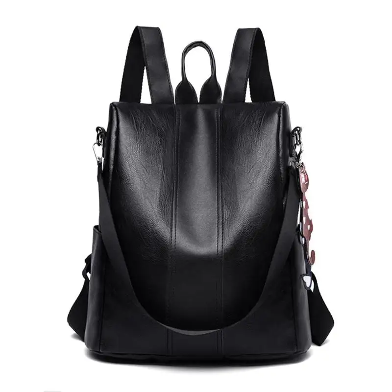 

Anti-theft Travel Backpacks Women Solid Color Shoulder School Bags Preppy Style Knapsack PU Leather Rucksack simple and stylish
