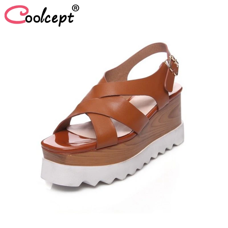 

Coolcept Women High Heel Sandals Genuine Leather Buckle Open Toe Women Summer Shoes Fashion For Daily Footwear Size 32-42
