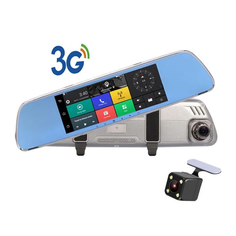 7 дюймов Автомобильная камера 3G DVR зеркало Android GPS навигация двойной объектив