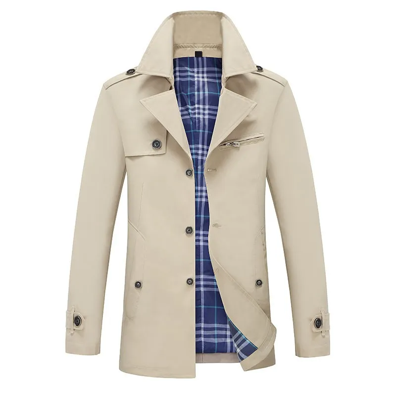 

Men's Trench Coat Fashion Casual Spring Autumn Windbreaker Turn-down Overcoat Asia Size Classic Trenchcoat Male Leisure Jackets