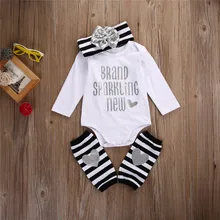 3PCS Bronzing Newborn Baby Girl Top Romper Stripe Leg Warmer Clothes Outfits Set bobo cozmo boob