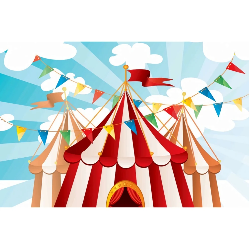

Yeele Colorful Flag White Clouds Stripe Tent Birthday Photography Background Customized Photographic Backdrops for Photo Studio