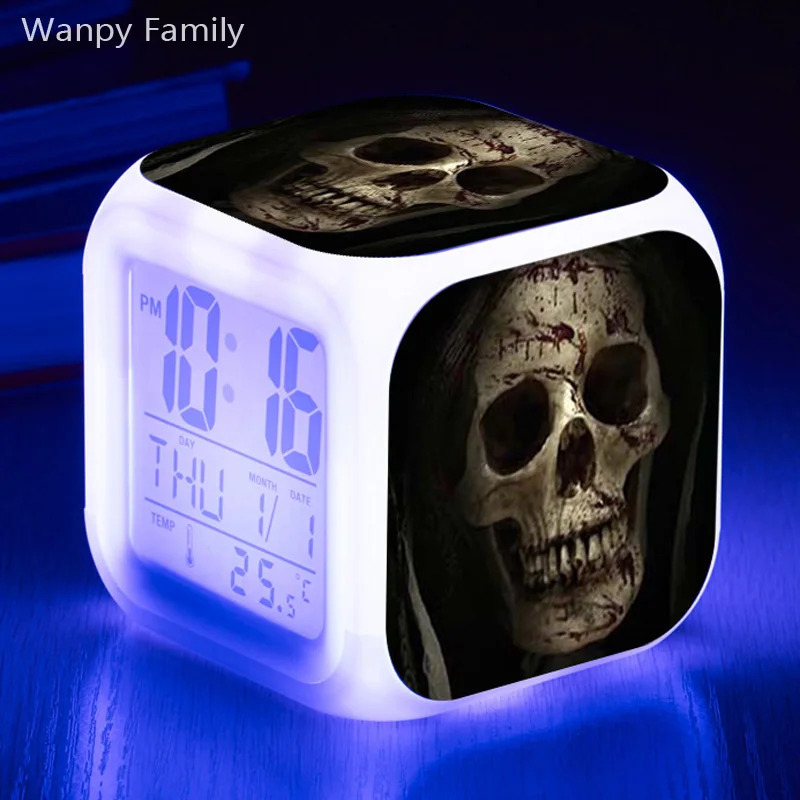 

[Wanpy Family] Terror Ghost Skull Alarm Clock For Children Toys Gift Color Changing Bedside Desktop Digital alarm clock