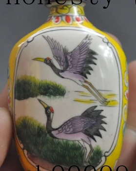 

marked china pure red bronze Enamel Lotus animal fly crane Snuff bottle statue