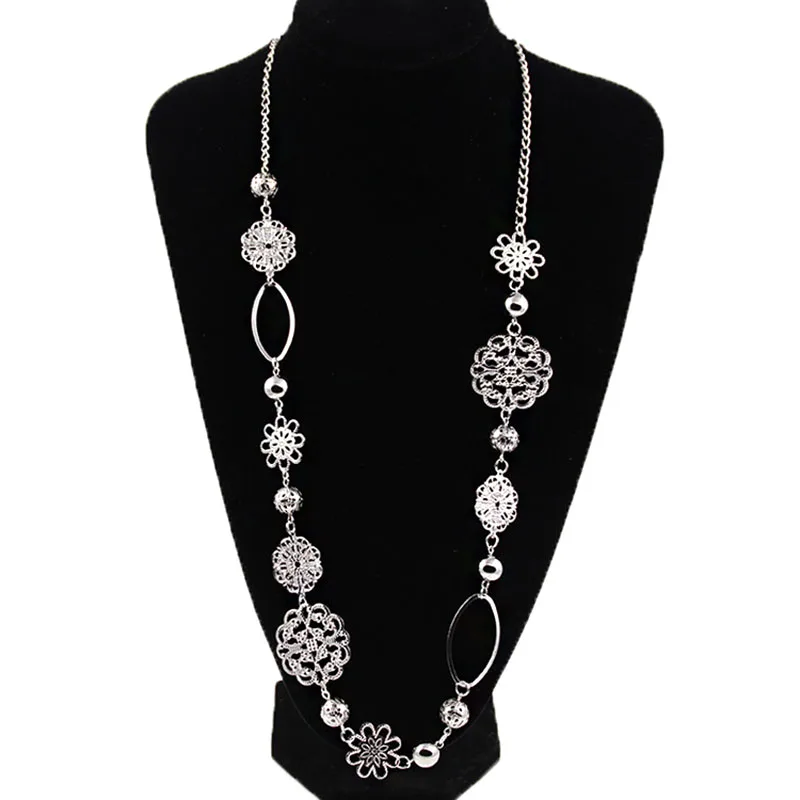 

Vintage fashion long necklaces for women Bohemian Jewelry Flower Alloy Layered Statement Necklace for Women